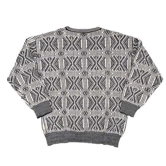 Vintage‎ Carson Pirie Scott Geometric Sweater Mens Large White Black Italy Made - Picture 2 of 5